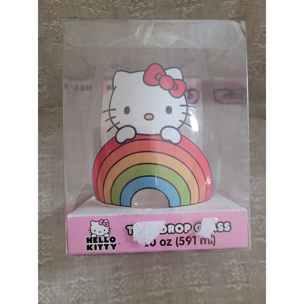 Hello Kitty Tear Drop Glass‎ Rainbow Stemless Cottegecore Gift Wine Glass NIB